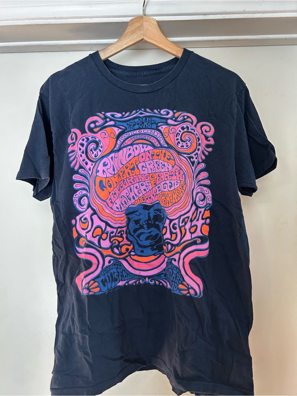 Rainbow Black Short-Sleeve Tee with Pink & Orange Psychedelic Graphic